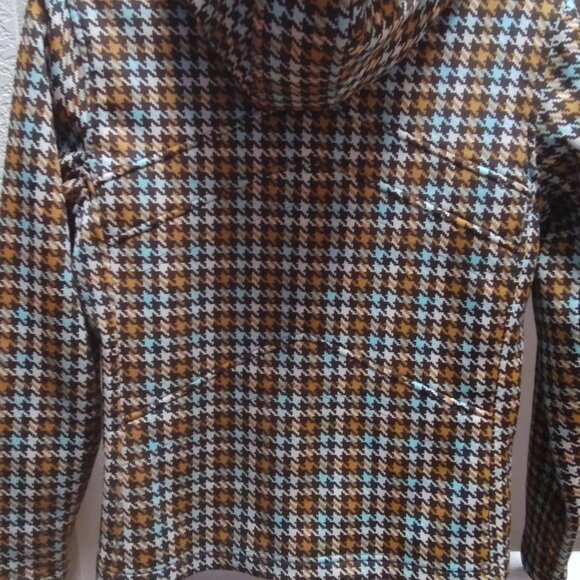 Burton Hoodie, fleece lined Full zip jacket, Brown & blue houndstooth, Size Med - Picture 3 of 11